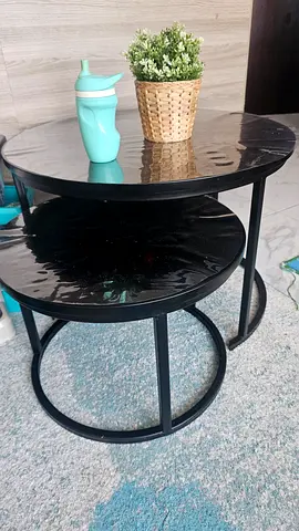 Set of 2 Round Black metal Nesting Coffee Side Tables