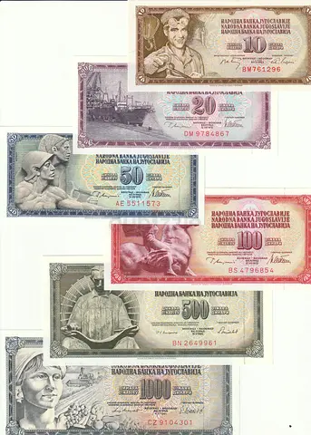 YUGOSLAVIA BANKNOTE SET 1968-1981