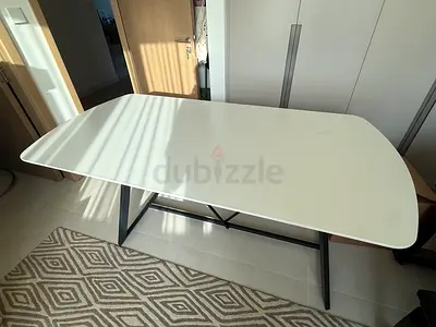 White Modern Dining Table with Metal Legs - Good Condition