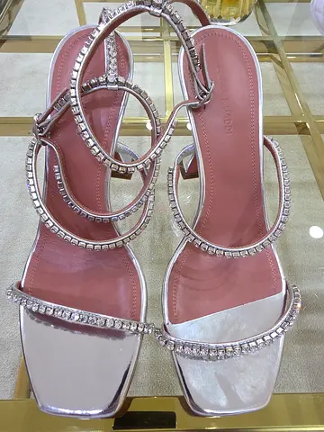 Amina Muaddi Gilda  - Silver crystal-embellished womens sandals, not used