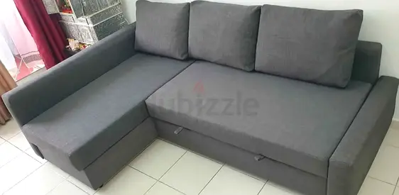 Grey L-shaped Fabric Sofa Bed with Storage Good Condition