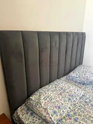 Grey Velvet Padded Headboard - Double/Queen Size