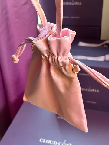 Light Pink Satin Drawstring Handbag / Pouch — Small Evening Bag