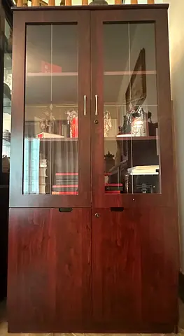 Tall Solid Wood Display Cabinet with Glass Doors  Storage
