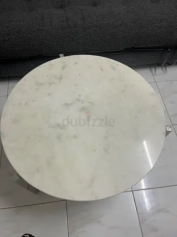 Round white marble coffee/side table — solid marble top