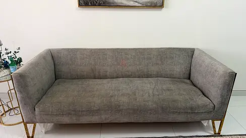 Modern Grey Velvet Gold 3-Piece Sofa Set (3-Seater, 2-Seater, Armchair)