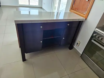 Dark wood kitchen island/cart with marble top - compact prep counter