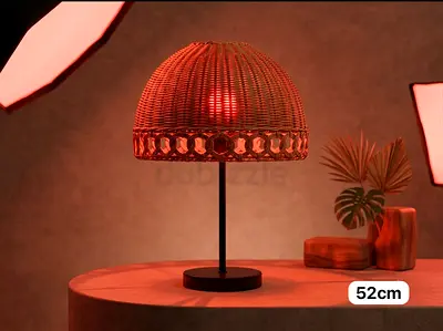 Rattan Wicker Table Lamp with Black Metal Base - 52cm