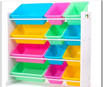 Kids Multi-Bin Toy Organizer Shelf — 12 Colorful Storage Boxes Flawless condition