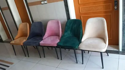 Set of 5 Velvet Dining Chairs — Assorted Colors, Good Condition