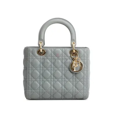 Christian Dior 2021 Grey Cannage Lambskin Leather Medium Lady Dior Bag