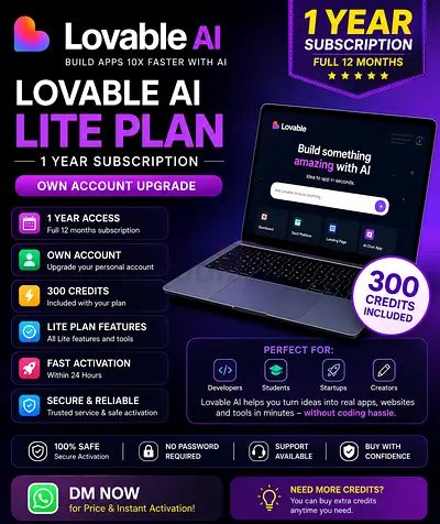 Lovable AI Lite Plan - 1 Year Subscription (Digital) - 300 Credits