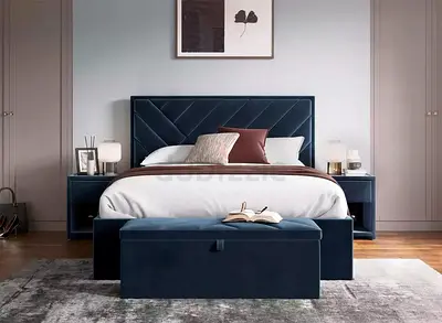 Dark gray sleek line velvet hydraulic king bed set