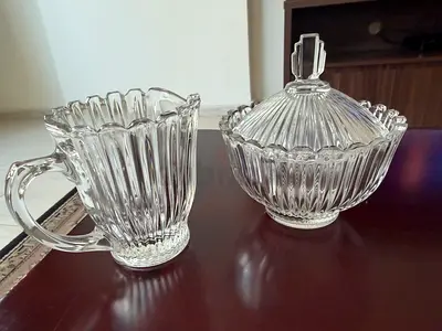 Glass Candy Dish with Lid and Matching Glass Cup and Tray - Packed Piece Never Opened