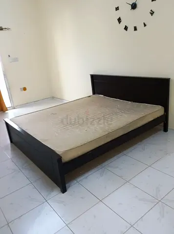 Wooden Double Bed Frame with Headboard - Dark Finish (includes mattress)