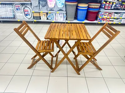 Foldable Wooden Bistro Set - Table + 2 Chairs