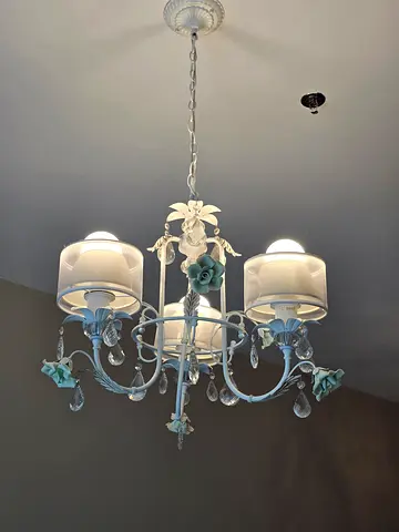 Chandelier Green Glass Crystal Flower Pendant Light