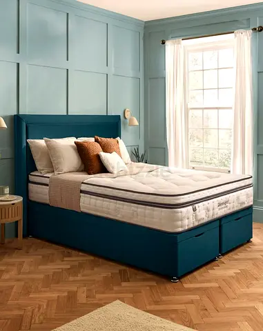 Divan Bed Base with Headboard and Storage Drawers - Teal