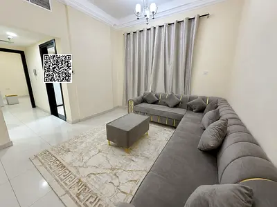 2BR apartment for monthly rent in Al Rawda 1, Ajman, new furniture, 2 bathrooms, balcony, central A