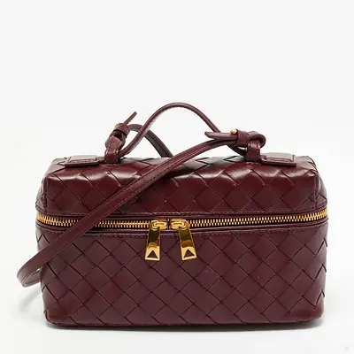 Bottega Veneta Bang Bang Dark Red Intrecciato Leather Vanity Case