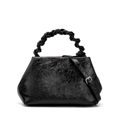 Ginni brand Black leather shoulder bag with braided handle and detachable strap