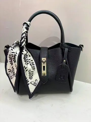 Hermes Black leather tote handbag with scarf - master copy