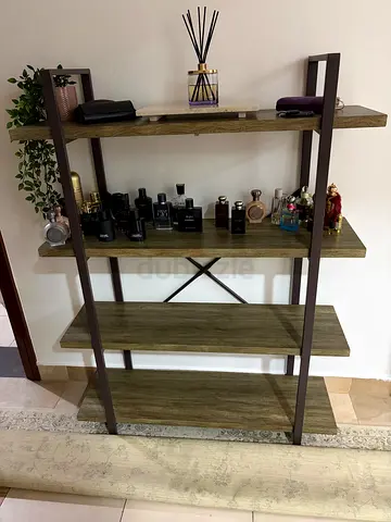 Wood and Metal Leaning Shelves / Display Rack - 4 Tier