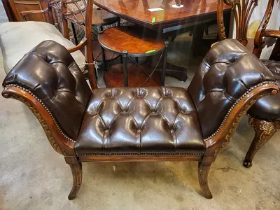 Theodore Alexander Leather / Mahogany Window Bench