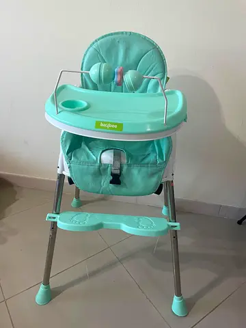 Light Green Baby High Chair with Tray and Footrest - Good Condition