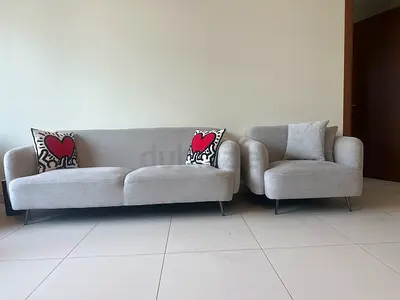 Light grey 3-seater sofa + matching armchair — good condition