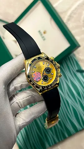 Rolex-style Gold Chronograph Watch with Black Rubber Strap (master copy)