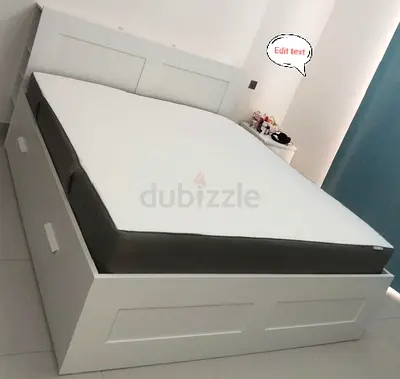 IKEA brimness king size bed with headboard+ 4 big storage drawers underneath with IKEA mattress 180×