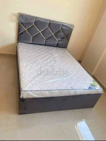 Queen size Bed with Upholstered Headboard and Mattress