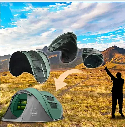 KAZOO 4-Person Pop-Up Camping Tent – Green