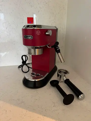 Red DeLonghi Espresso Machine with Grinder Bundle