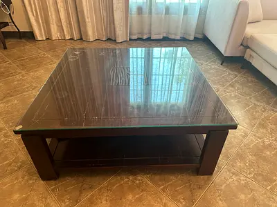 Solid Wood Coffee Table with Tempered Glass Top