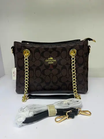 Brown Coach Signature Logo Chain-Handle Shoulder Bag (master copy)