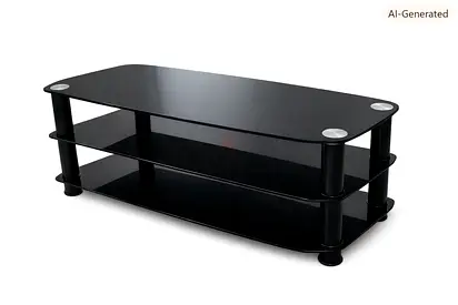 Modern Black Glass Coffee Table with Curved Design  3-Tier Shelves – Good Condition