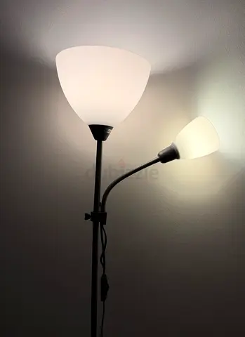 GRAY dual-head floor lamp with adjustable reading light
