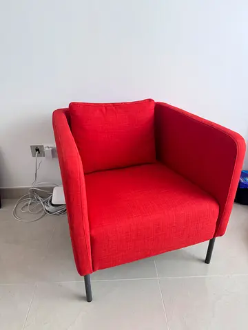 Red Upholstered Armchair with Metal Legs - EXCELLENT Condition