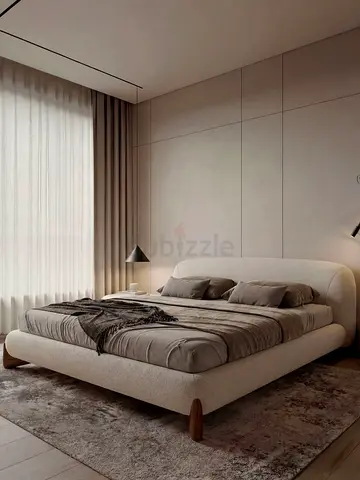 Modern Grey Upholstered Bed Frame with Headboard - Queen