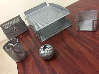 Silver Metal Mesh Office Desk Organizer Set