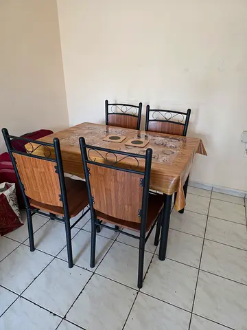 4-seater Wooden Dining Table with Metal Frame - Compact Set