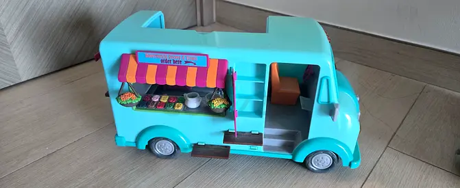 Kids Toy Food Truck Playset - Blue Mobile Kitchen with Accessories