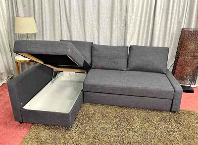 Gray L-shaped Storage Sofa Bed — Compact Corner Sofa with Hidden Compartment