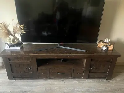 Solid Rustic Wooden TV Entertainment Unit - Dark Brown, Good Condition