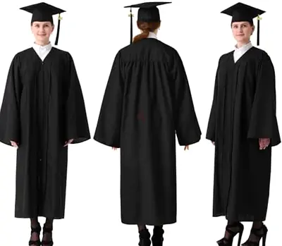 Black Graduation Gown with Mortarboard Cap - Unisex Academic Robe size M/L New