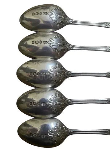 Antique Set of 5 Victorian Sterling Silver Teaspoons 1895 Sheffield AP - 63.93g - 130 Years Old