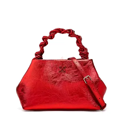 Ginni brand Red leather shoulder bag with braided handle and crossbody strap