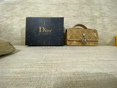 Dior small gold leather Lady Dior style handbag with box